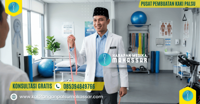 Ahli fisioterapi memandu program rehabilitasi pasca amputasi untuk pembuatan kaki palsu