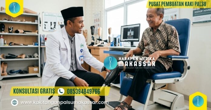 Konsultasi pembuatan kaki palsu pergelangan kaki tipe Syme oleh ahli prostetik di Makassar.